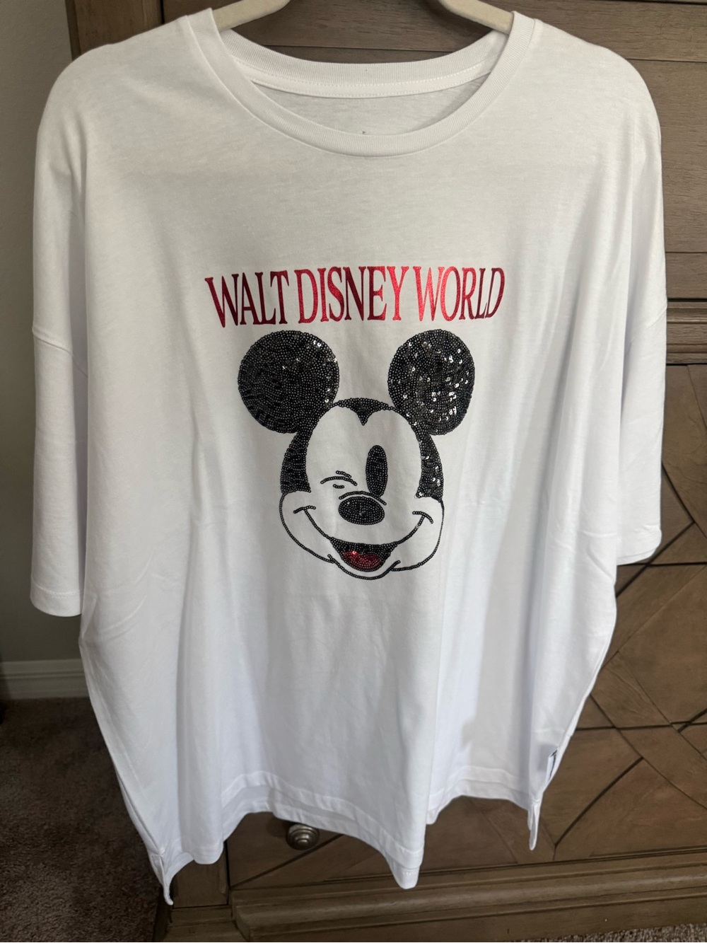 Disney White Sequin Mickey Winking Tee